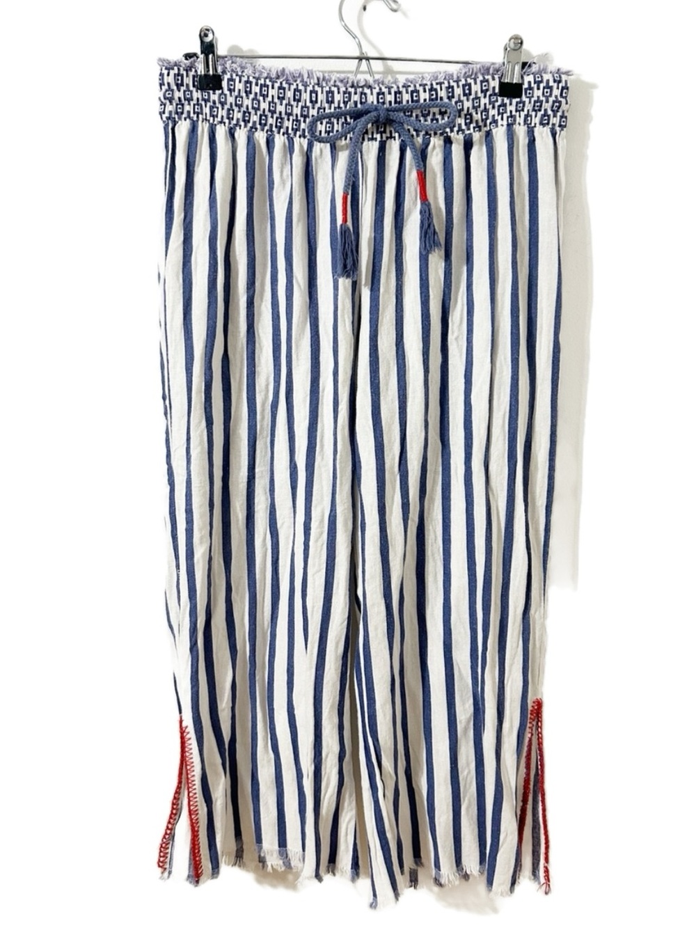 Indigo Rein Striped Linen Blend Smocked Waist Wide Leg Pants Size Large